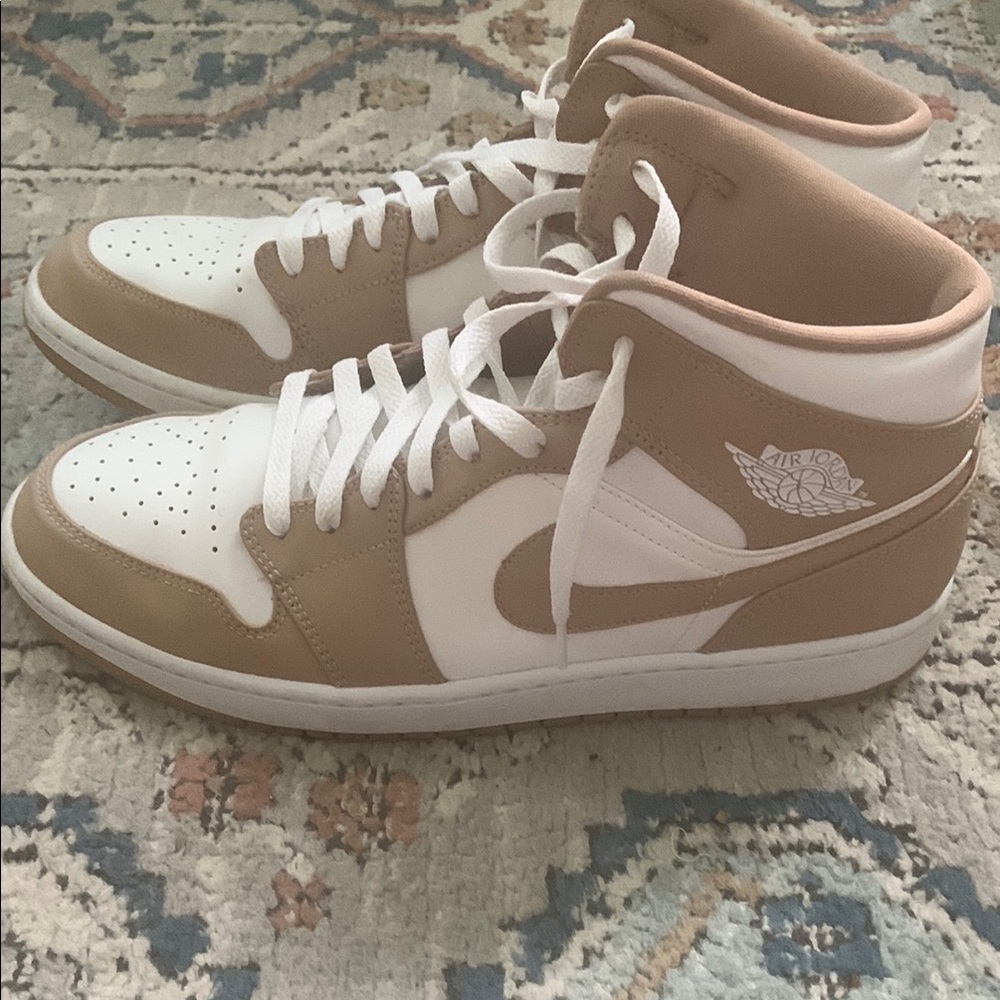 Jordan White and Tan Sneakers Classic Design